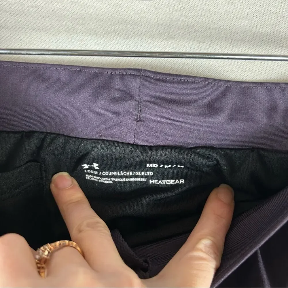 Under Armour Womens Loose Training Shorts M Purple Lined Drawstring Heat Gear